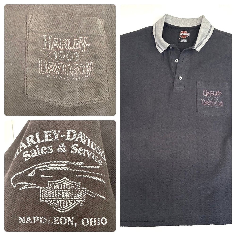 Vintage Faded distressed Harley Davidson Polo, Shirt Men's Sales Napoleon Ohio M